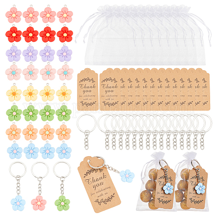 AHANDMAKER 32 Sets Flower Party Favors Flower Keychains Organza Bags and Thank You Kraft Tags DIY-GA0003-82-1
