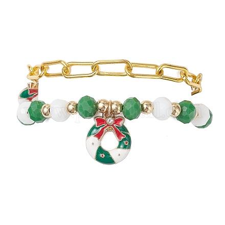 2 шт. 2 стильных браслета с подвесками из сплава и эмали в рождественском стиле и наборы железных браслетов-цепочек со скрепками BJEW-JB12443-03-1