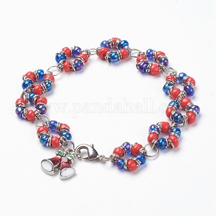 Glass Seed Beads Charm Bracelets BJEW-JB03694-05-1
