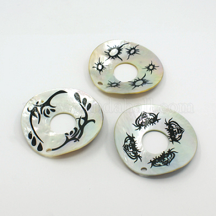 Printed Natural Akoya Shell Pendants for Necklace Making SSHEL-J016-M-1