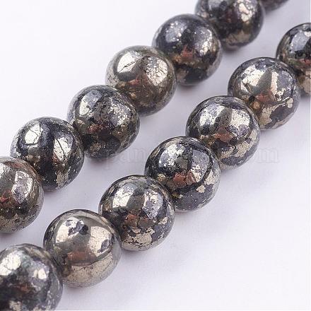 Natürliche Pyrit Perlen Stränge G-P303-01-8mm-8-1