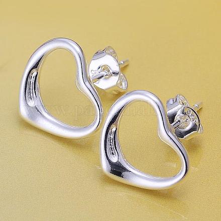Heart Silver Color Plated Brass Stud Earrings EJEW-BB11835-1