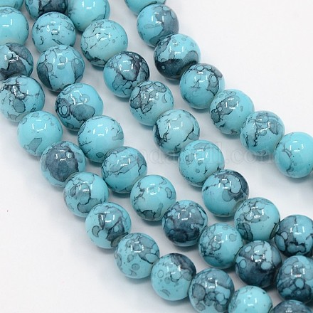 Spray Painted Glass Round Beads Strands X-DGLA-R004-6mm-16-1