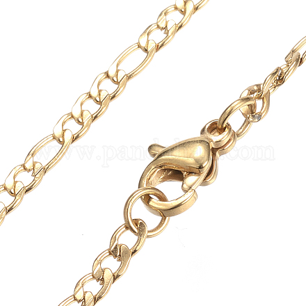 Ion Plating(IP) 304 Stainless Steel Figaro Chain Necklaces STAS-K168-01G-1