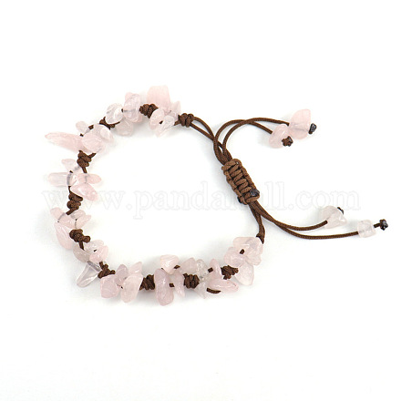 Braccialetto con perline intrecciate con scaglie di quarzo rosa naturale PW-WG69423-01-1