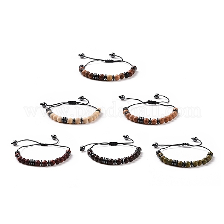 Ensemble de bracelets de perles tressées en bois et hématite synthétique non magnétique 4pcs BJEW-JB08941-1