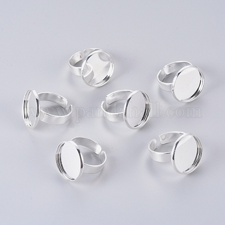 調節可能な真鍮の指指輪構成要素  パッドリングベースパーツ  フラットラウンド  銀色のメッキ  17mm  トレイ：18mm KK-L180-097S-1