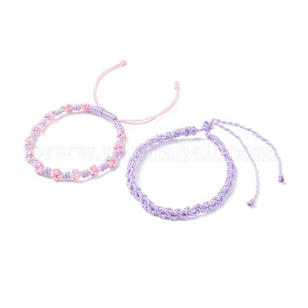 2 bracelet cordon tressé fleur de pêcher 2 couleurs BJEW-JB07610-05-1