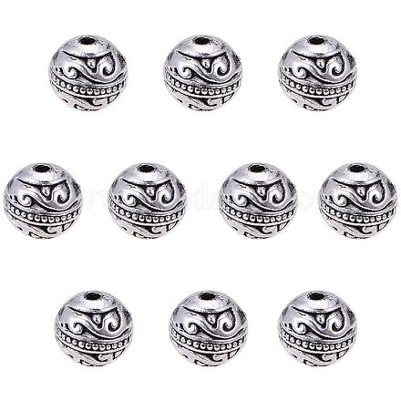Pandahall Elite 60 Stück 8mm runde Abstandshalter Perlen tibetische Legierung Metall Charms Perlen Antik Silber für die Herstellung von Armbandschmuck TIBE-PH0004-93-1