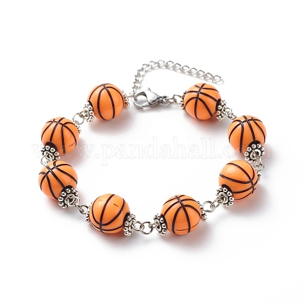 Sport Ball Theme Acrylic Round Beaded Bracelet BJEW-JB08660-02-1