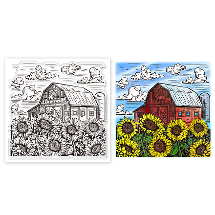 GLOBLELAND Sunflower Farm Clear Stamps for DIY Scrapbooking Farm Clouds Silicone Stamp Seals Transparent Stamps for Cards Making Photo Album Journal Home Decoration 5.91×5.91inch DIY-WH0372-0061-1