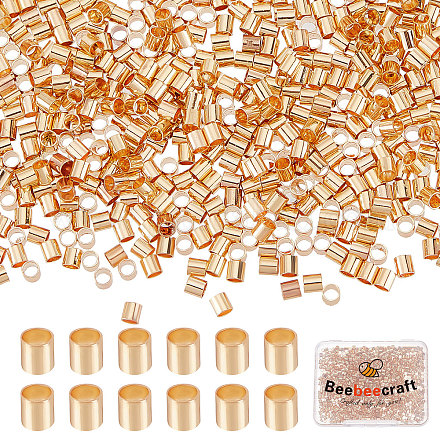 Beebeecraft 1 boîte de 1000 pièces de perles à sertir plaquées or 18 carats entretoises de tube à sertir embouts de cordon 2 mm en vrac petites perles de bouchon pour boucle d'oreille collier KK-BBC0004-49-1