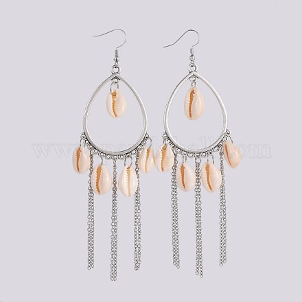Cowrie Shell Dangle Earrings EJEW-JE02950-1