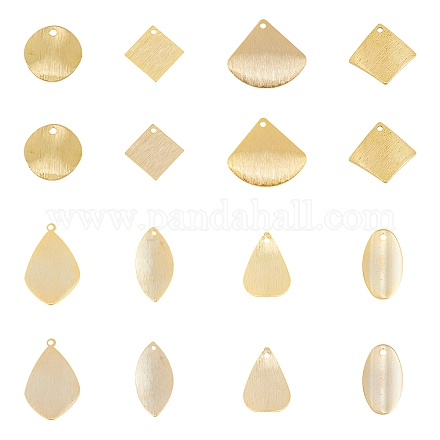 HOBBIESAY 32Pcs 8 Styles Blank Stamping Tags Real 24K Gold Plated Pendants Charms Brass Teardrop Square Fan Leaf Twist Rhombus Dangle Charms for Stamping Necklaces Bracelets Earrings KK-HY0001-31-1