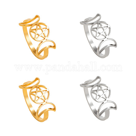 4 шт. 2-х цветные тройные лунные кольца из нержавеющей стали 304 для женщин RJEW-GO0001-12-1