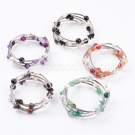 Natural Gemstone Wrap Bracelets BJEW-JB03355-1