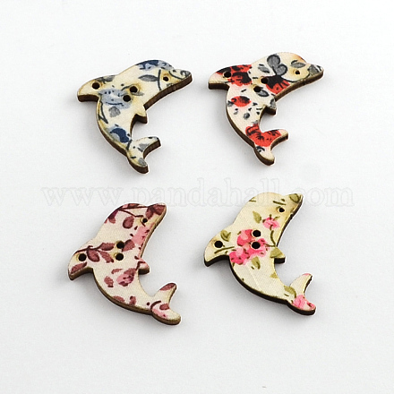 2-Hole Printed Wooden Buttons BUTT-R032-024-1