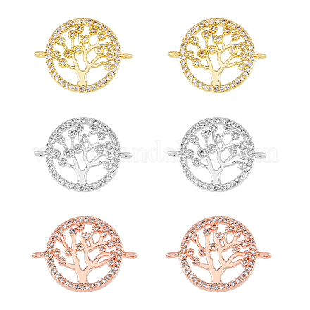 HOBBIESAY 6Pcs 3Colors Brass Tree of Life Links Flat Round Connectors Rose Gold Platinum Golden Pendant Micro Pave Cubic Zirconia Links Accessories for Bracelet Keychain Earring Crafts Making Hole 1mm ZIRC-HY0001-04-1