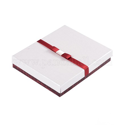 長方形ジュエリーセット厚紙箱  スポンジとリボン付き  ホワイト  16x13x3cm CBOX-TA0001-01-1