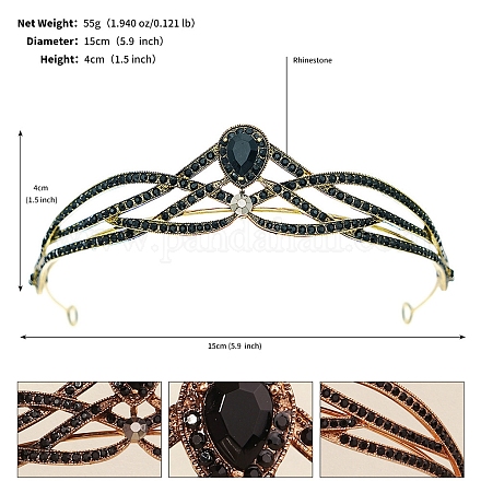 女性用合金ラインストーンヘアバンド 黒い花嫁冠 ジェット 135~140mmの通販 - PandaHall（パンダホール）