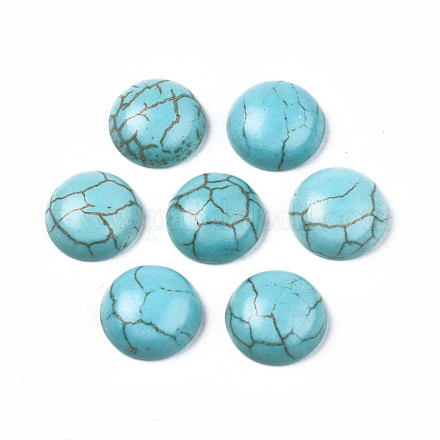 Accessoires d'artisanat teints turquoise synthétique pierres précieuses cabochons de dôme dos plat  TURQ-S266-10mm-01-1