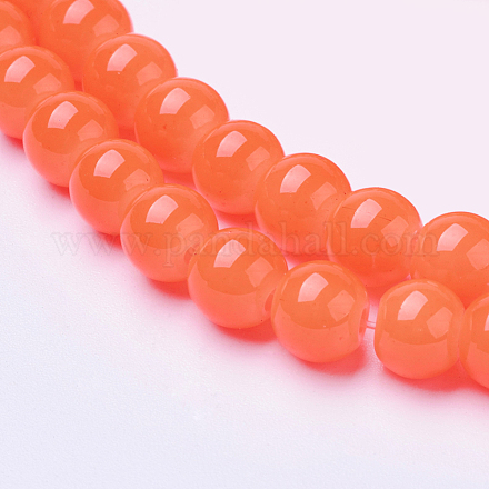 Tomato Color Spray Painted Round Imitation Jade Glass Beads Strands X-DGLA-S076-6mm-10-1