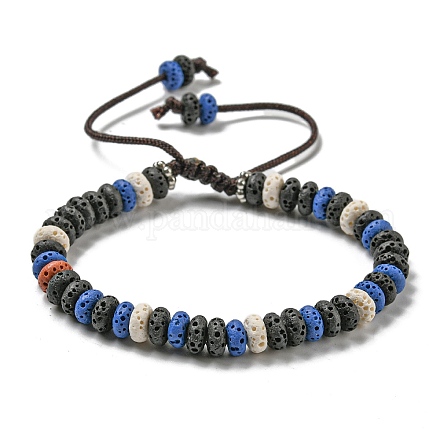 Bracelet de perles tressées réglable en pierre de lave naturelle teint en disque BJEW-G691-01D-1