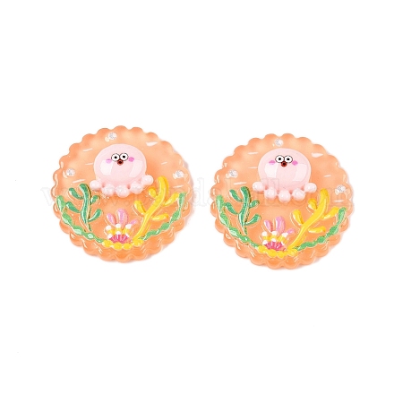 Плоские круглые кабошоны из смолы на тему океана CRES-T025-02E-1