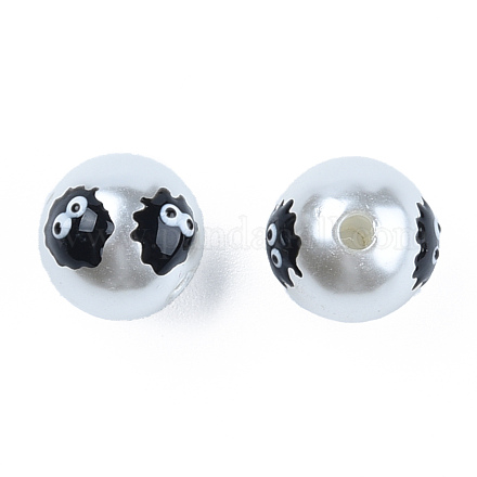 ABSプラスチックパール調ビーズ  エナメル  幽霊と丸い  ブラック  12.5x12x11.5mm  穴：2mm KY-N015-150-1