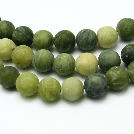 Chapelets de perles rondes en jade taiwan mat naturel G-M248-12mm-02-1