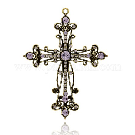 Plaqué or latin antique croix alliage strass gros pendentifs RB-J144-26AG-1