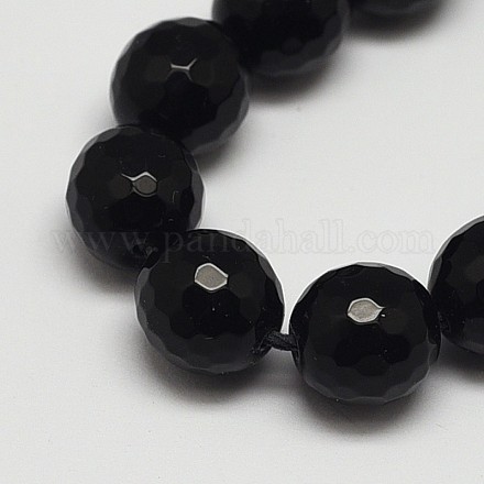 Faceted Round Grade A Black Stone Beads Strands G-N0137-04-12mm-1