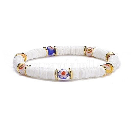 Bracelet extensible perles heishi coquillage blanc naturel BJEW-JB07266-01-1