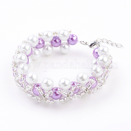 (vente d'usine de fêtes de bijoux) bracelets de perles rondes en verre nacré BJEW-JB03306-02-1