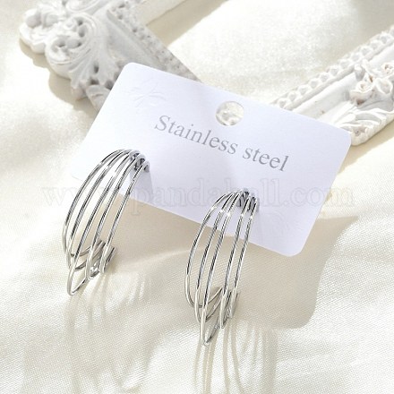 Многослойные серьги-гвоздики в форме буквы С из нержавеющей стали марки 304 EJEW-Z098-28P-1