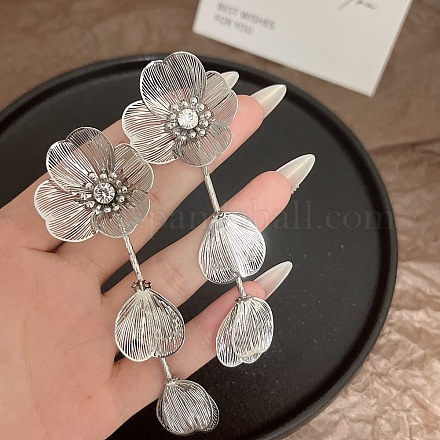 Серьги-гвоздики с подвесками из сплава с кристаллами и стразами в виде цветов и листьев FS-WG346F3-03-1