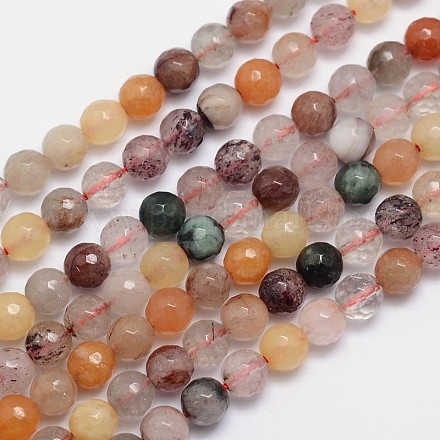Faceted Natural Rutilated Quartz Round Bead Strands G-I157-02-6mm-1