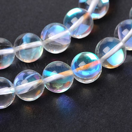 Chapelets de perles rondes en pierre de lune synthétique X-G-M049-8mm-02J-1