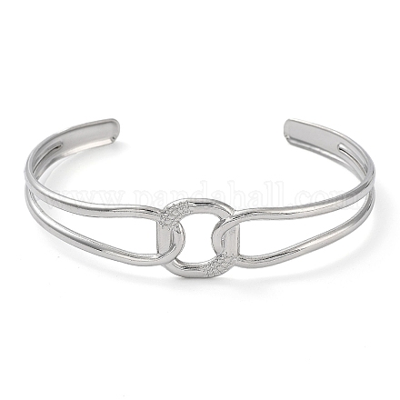 304 Stainless Steel Hollow Rectangle Cuff Bangle for Women BJEW-D061-03P-1