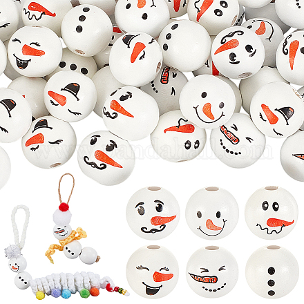 Рождественские печатные деревянные бусины WOOD-PH0003-24-1