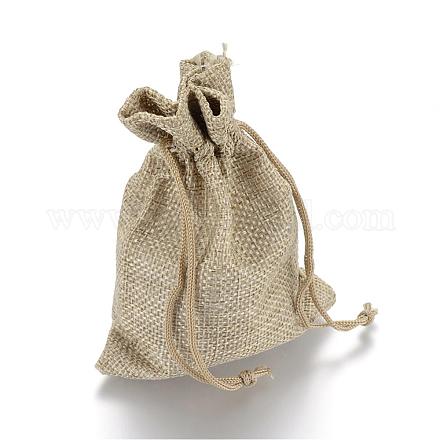 ポリエステル模造黄麻布包装袋巾着袋  クリスマスのために  結婚式のパーティーとdiyクラフトパッキング  ダークカーキ  14x10cm ABAG-R005-14x10-01-1