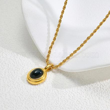 Женские ожерелья из нержавеющей стали 304 с овальным кулоном в форме кошачьего глаза FS-WG728AB-02-1