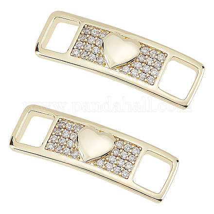 CHGCRAFT 1Pair Brass Cubic Zirconia Shoe Lace Tag Charm Decoration Curved Rectangle Shoelaces Clips Shoe Lace Hanging Tag Shoe Decoration Charms for Shoe Sneakers Accessory 10x31.5x5mm FIND-CA0004-48-1