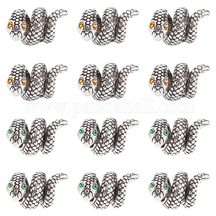 GORGECRAFT 1 Box 12Pcs Snake Charm Bead Antique Silver Snake Shape Alloy Loose Beads Charms with Yellow and Green Rhinestone Eyes Jewelry Findings for DIY Bracelet Necklace Anklet Craft Accessories FIND-GF0003-96-1