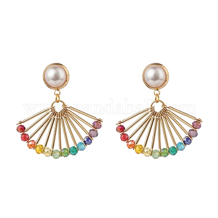 Fan Shape Glass Beads Dangle Stud Earrings for Girl Women EJEW-TA00012-1