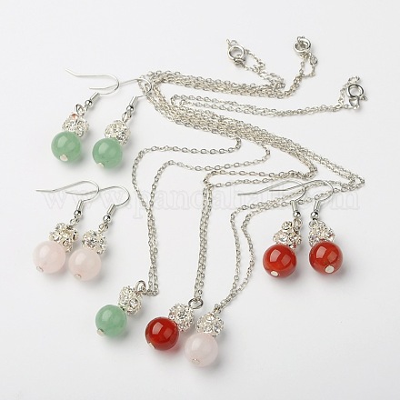 Pietre preziose perle tonde set di gioielli: orecchini e collane SJEW-JS00759-1