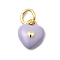 Brass Enamel Charms, Long-Lasting Plated, Lead Free & Cadmium Free, with Jump Ring, Heart Charm, Rack Plating, Real 18K Gold Plated, Lilac, 9.5x8.5x4.5mm, Hole: 3.5mm