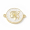 Rack Plating Brass Enamel Connector Charms, Flat Round Links with Boy, Real 18K Gold Plated, with Glitter Powder, Long-Lasting Plated, Lead Free & Cadmium Free, White, 17x22x4mm, Hole: 1.6mm