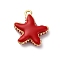 Brass Enamel Pendants, Starfish Charms, Rack Plating, Long-Lasting Plated, Cadmium Free & Lead Free, Real 18K Gold Plated, Red, 15.5x13x3.5mm, Hole: 1.2mm