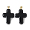 Handmade Lampwork with Brass Pendants, Cross, Black, 29.5x19.5x7.5mm, Hole: 3.5x4.5mm